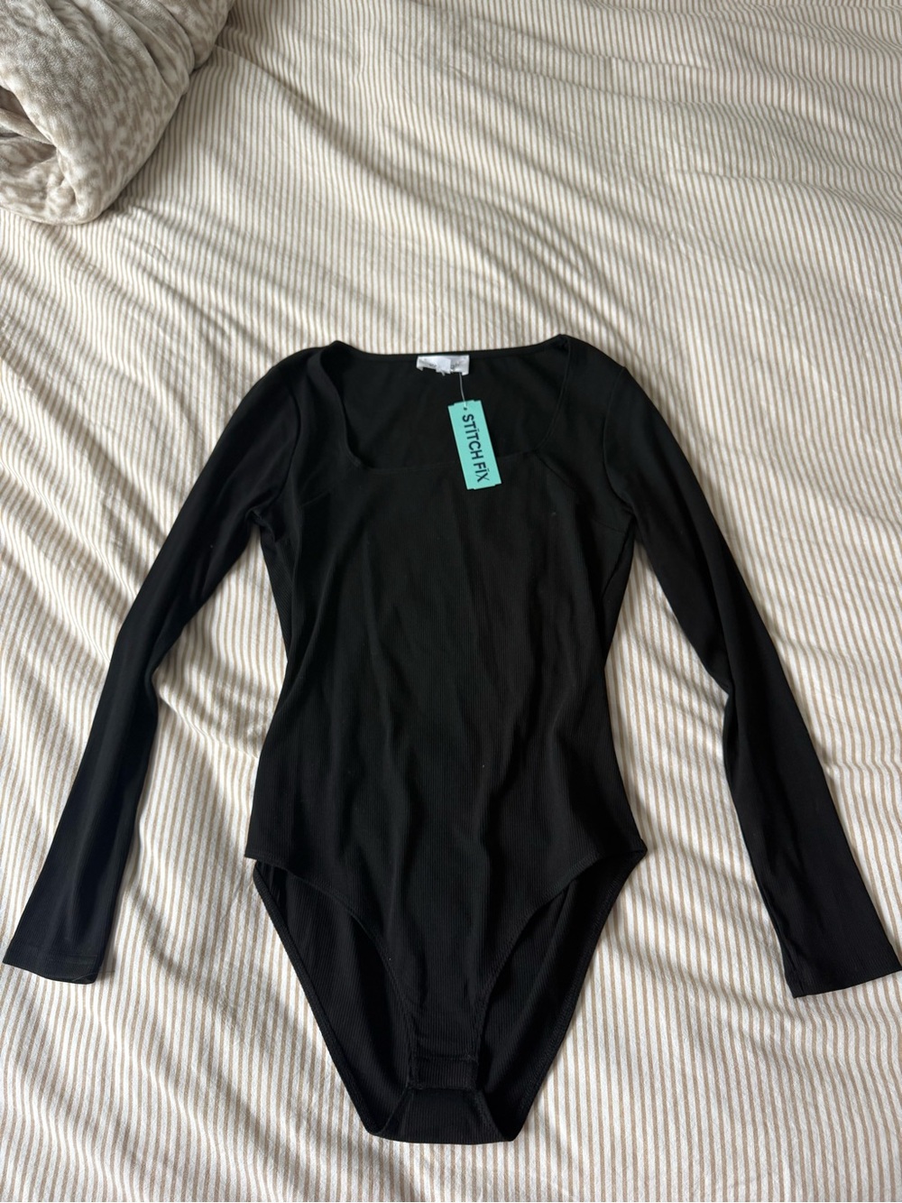 Black Long-Sleeve Square-Neck Bodysuit